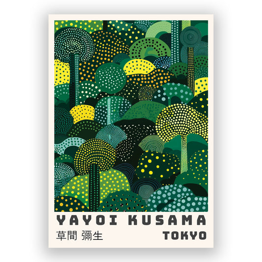 Yayoi Kusama Inspired  Green forest abstract art print for living room